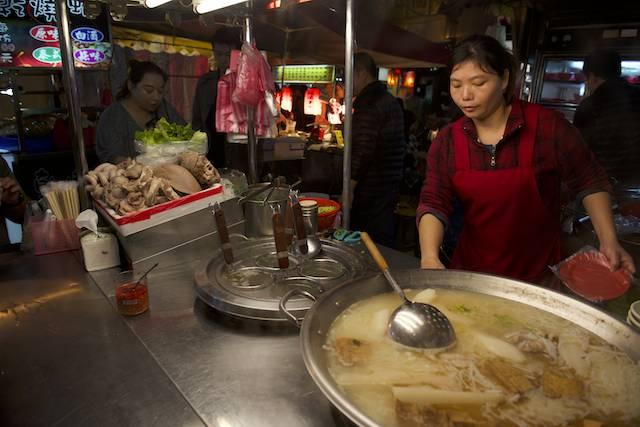 Pork bone soup is a standard at Taipei food markets.