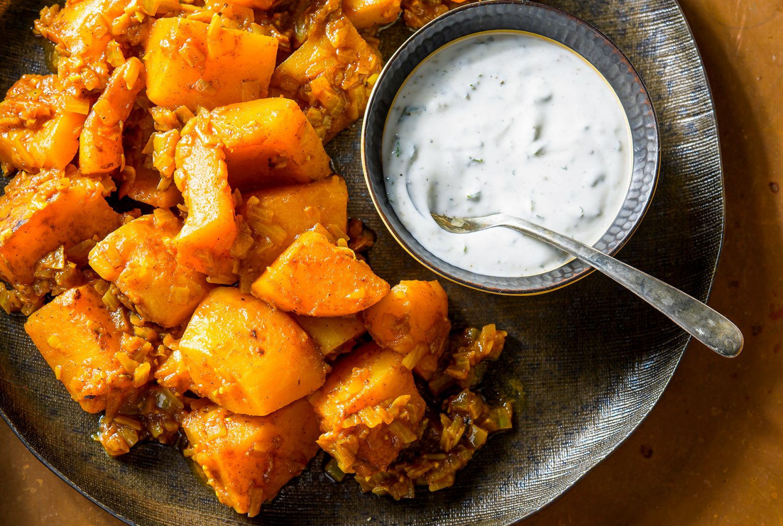 Afghan Style Braised Butternut Squash Garlic Mint Yogurt