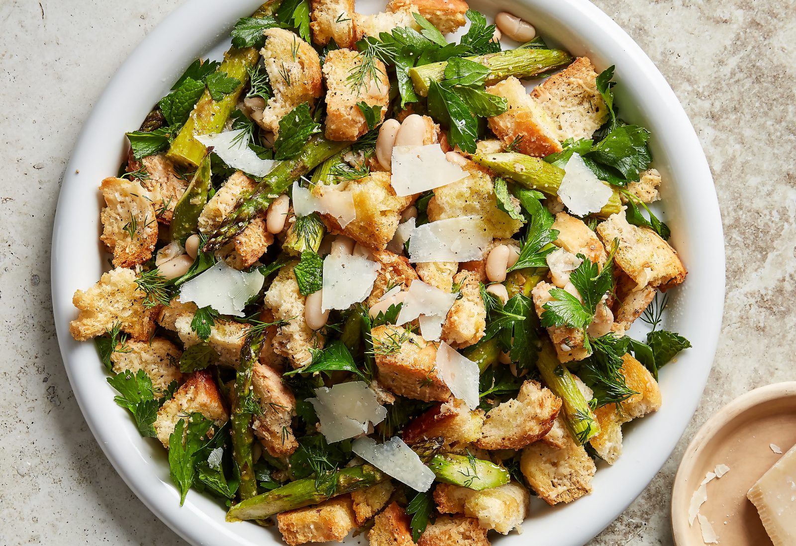 Asparagus Panzanella Parmesan White Beans Herbs