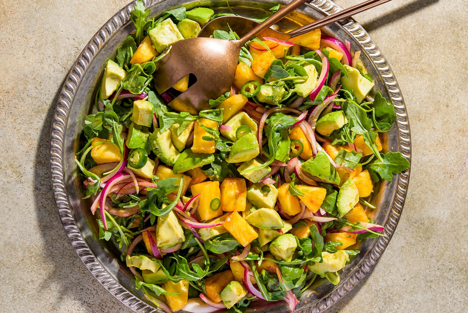 Avocado Pineapple Arugula Salad Fresh Chili Lime