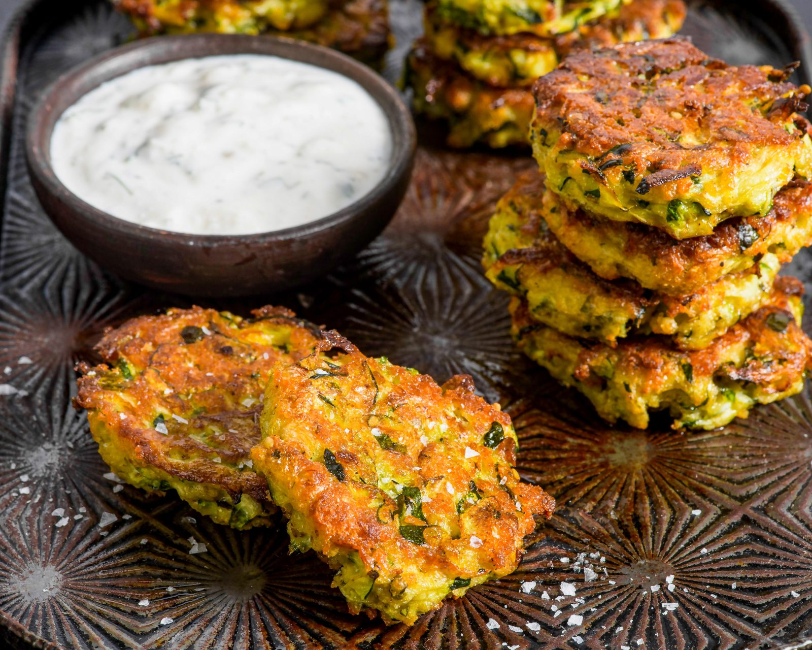 Baked Zucchini Fritters Feta Yogurt Sauce