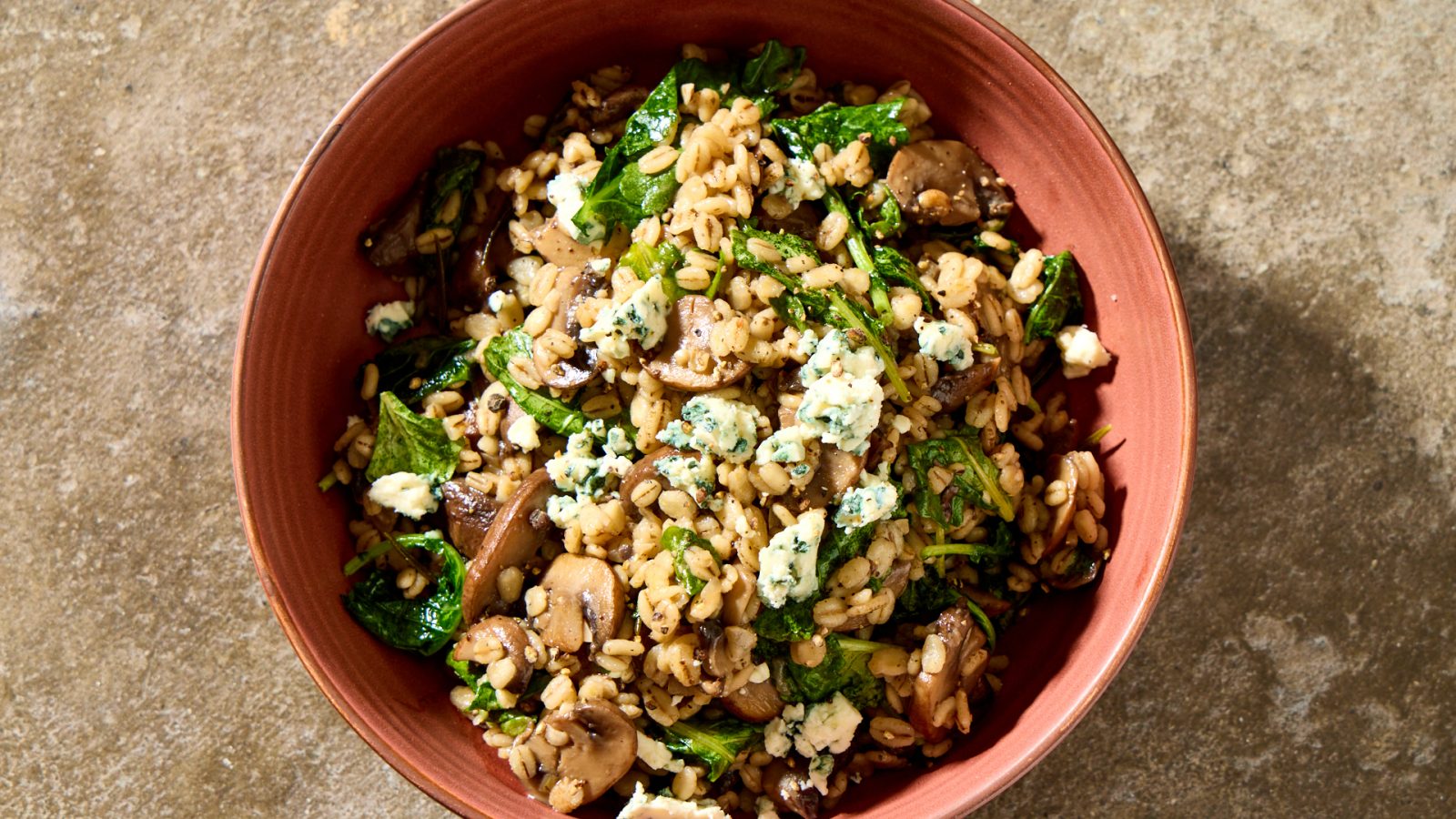 Barley Risotto with Mushrooms Kale and Gorgonzola
