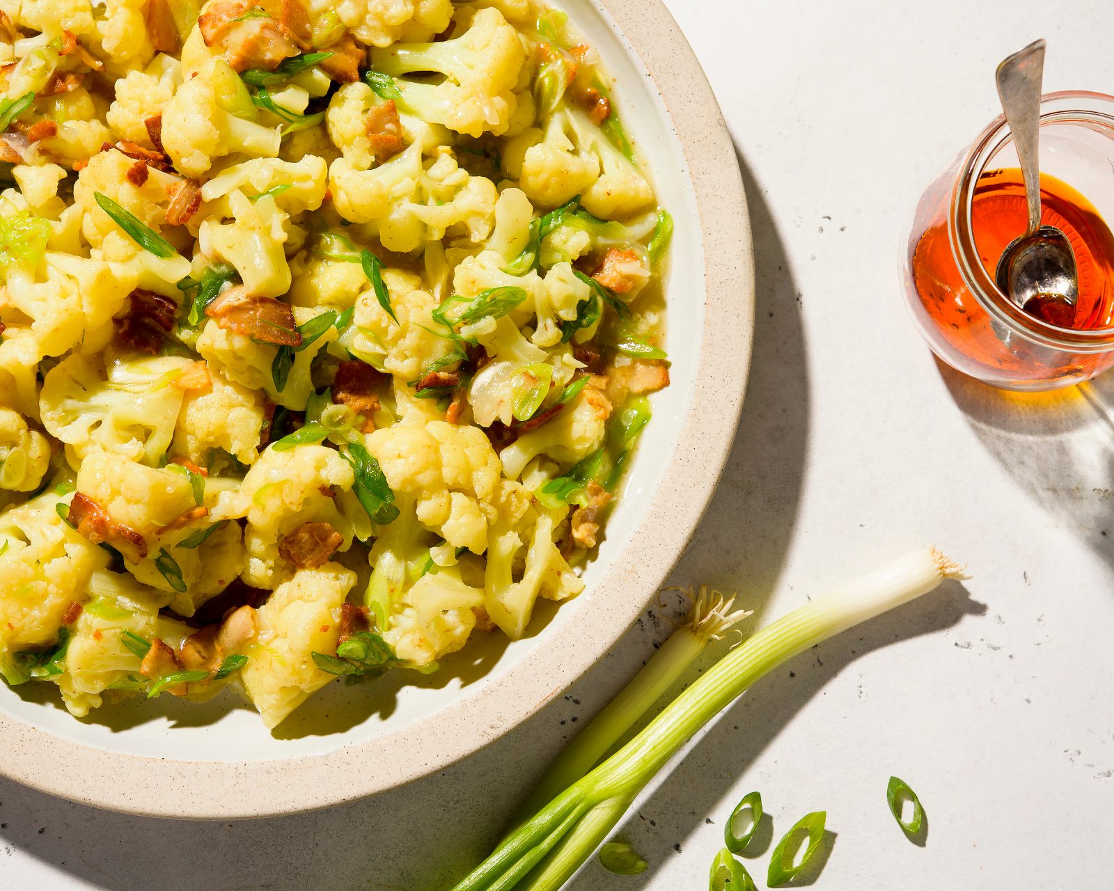 Braised Cauliflower Garlic Bacon Scallions