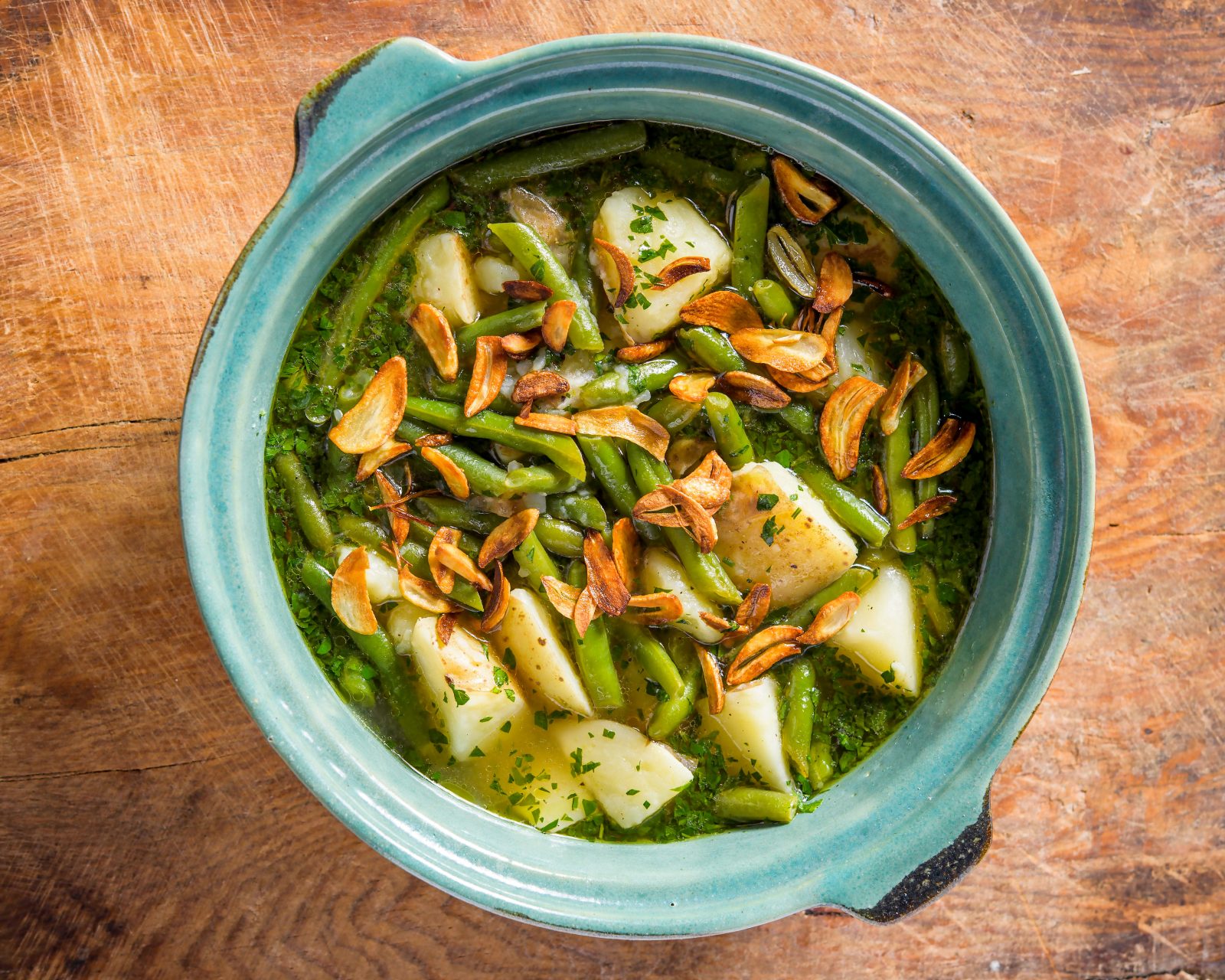 Braised Potatoes Green Beans Olive Oil Toasted Garlic
