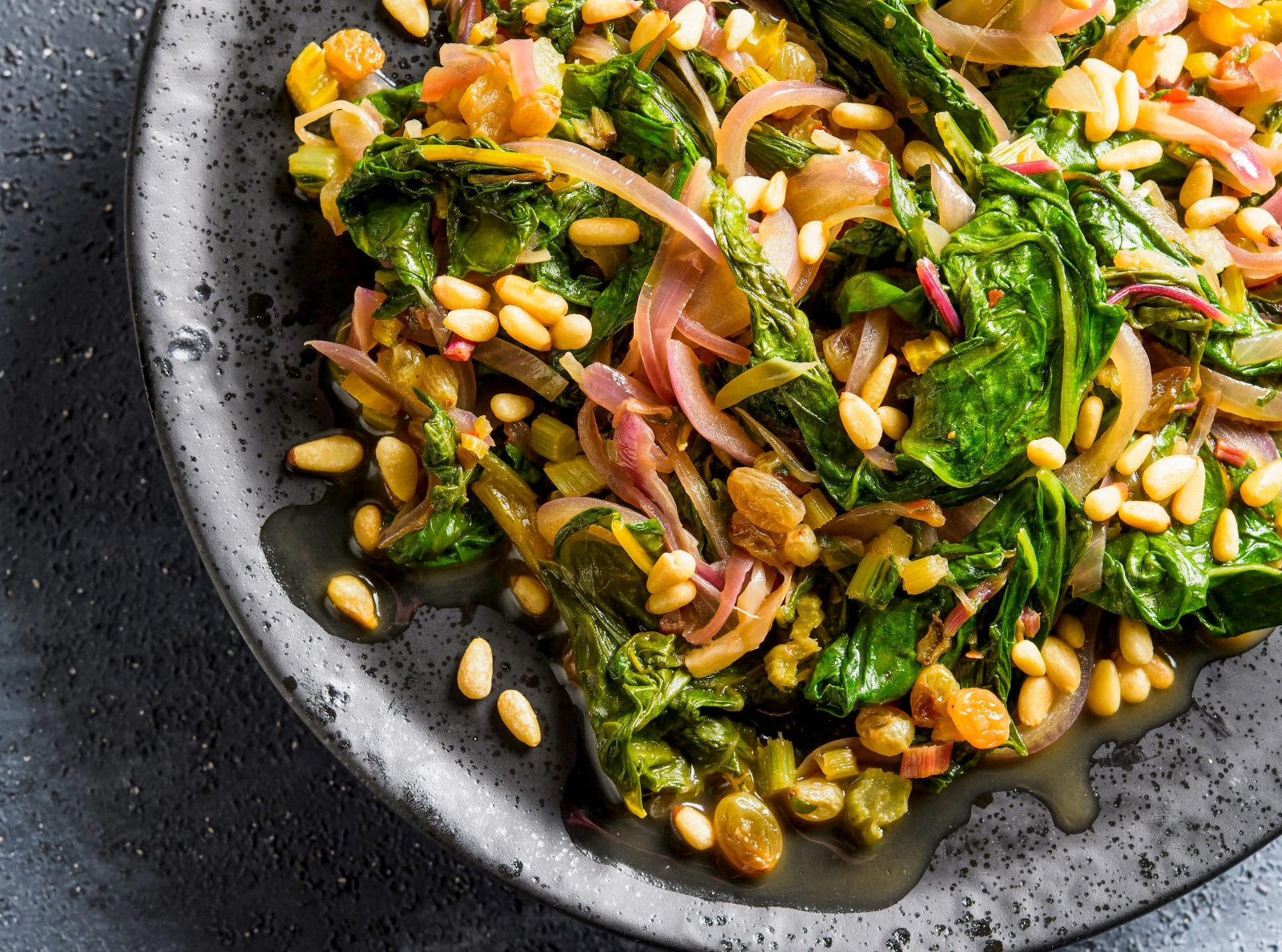 Braised Swiss Chard Raisins Pine Nuts