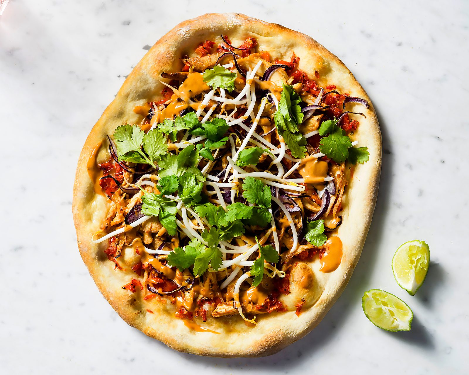 Brazilian Thai Chicken Pizza Bean Sprout Peanut Sauce