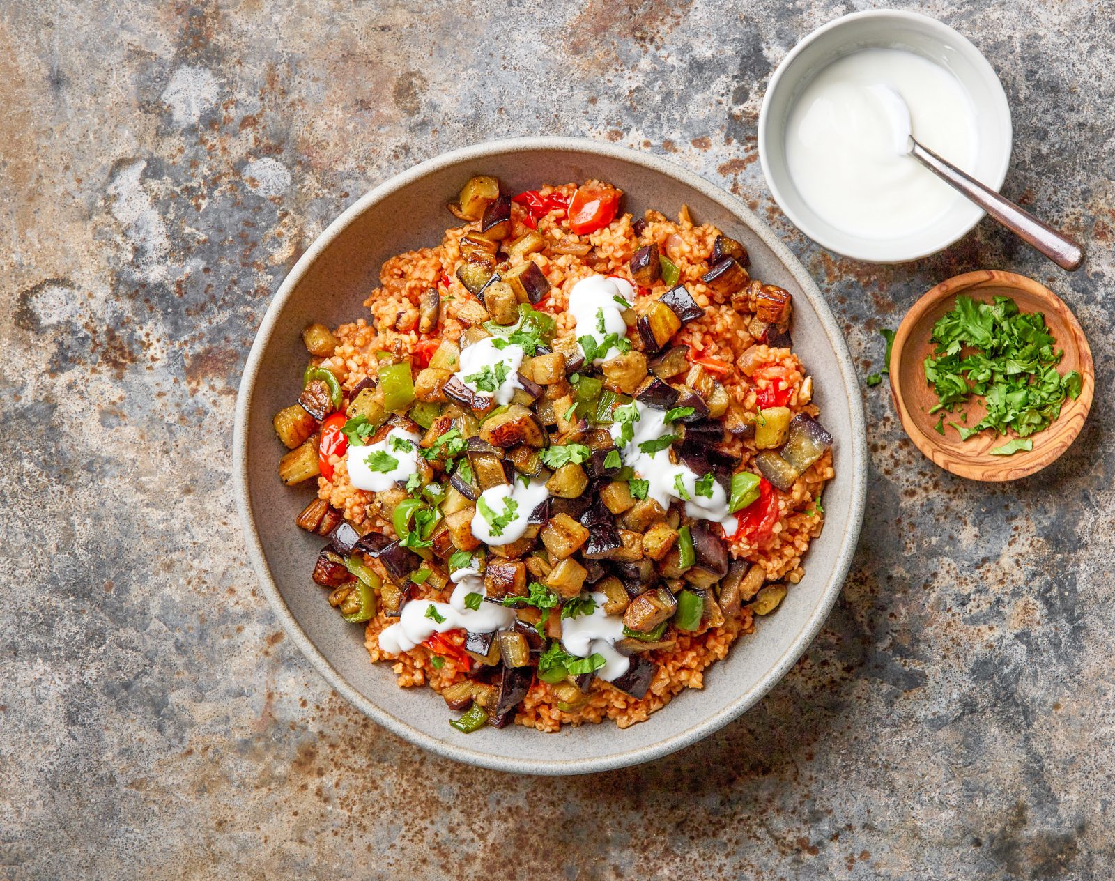 Bulgur Pilaf Tomatoes Eggplant Shulbato