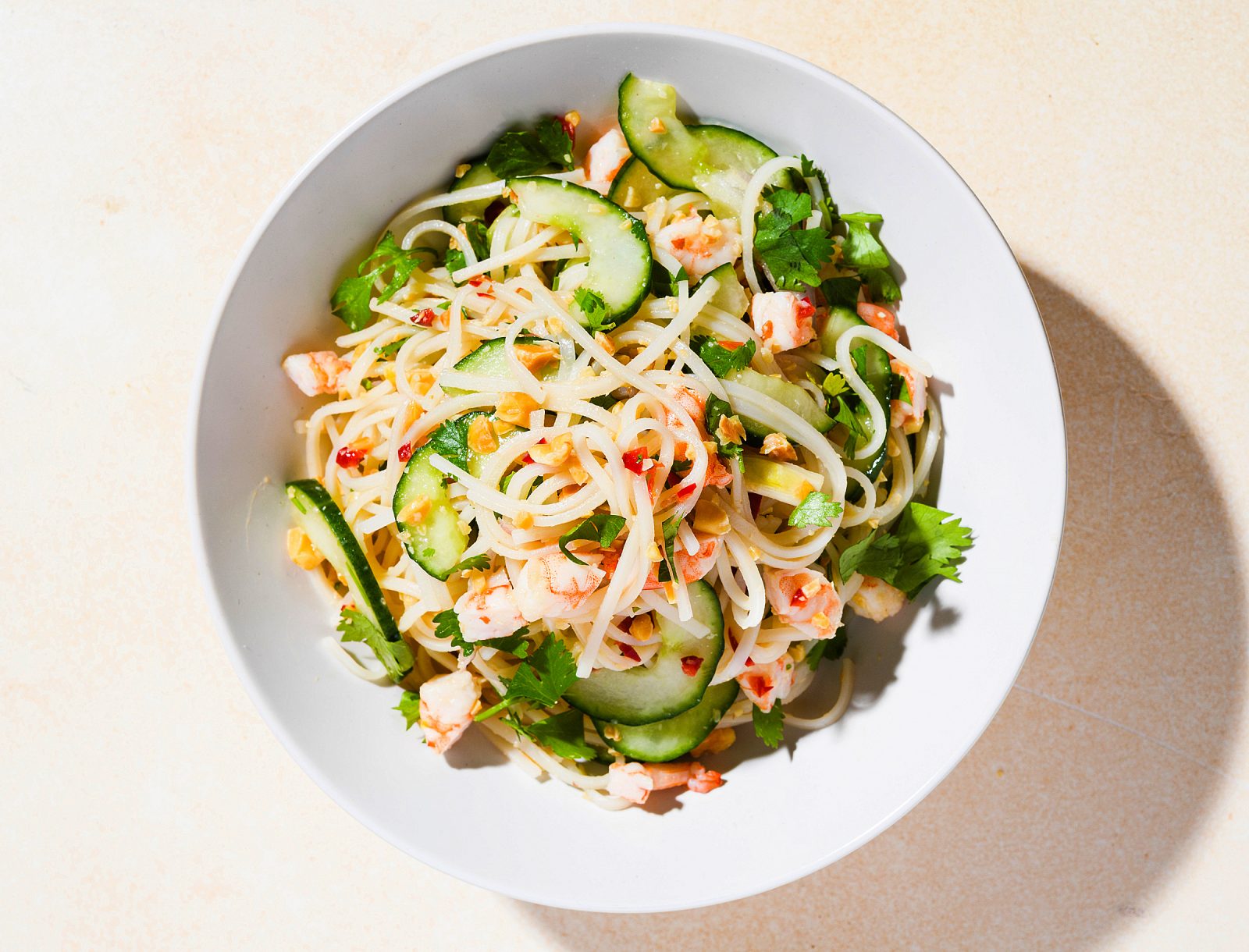 Cambodian Rice Noodle Salad Shrimp Cucumber Herbs