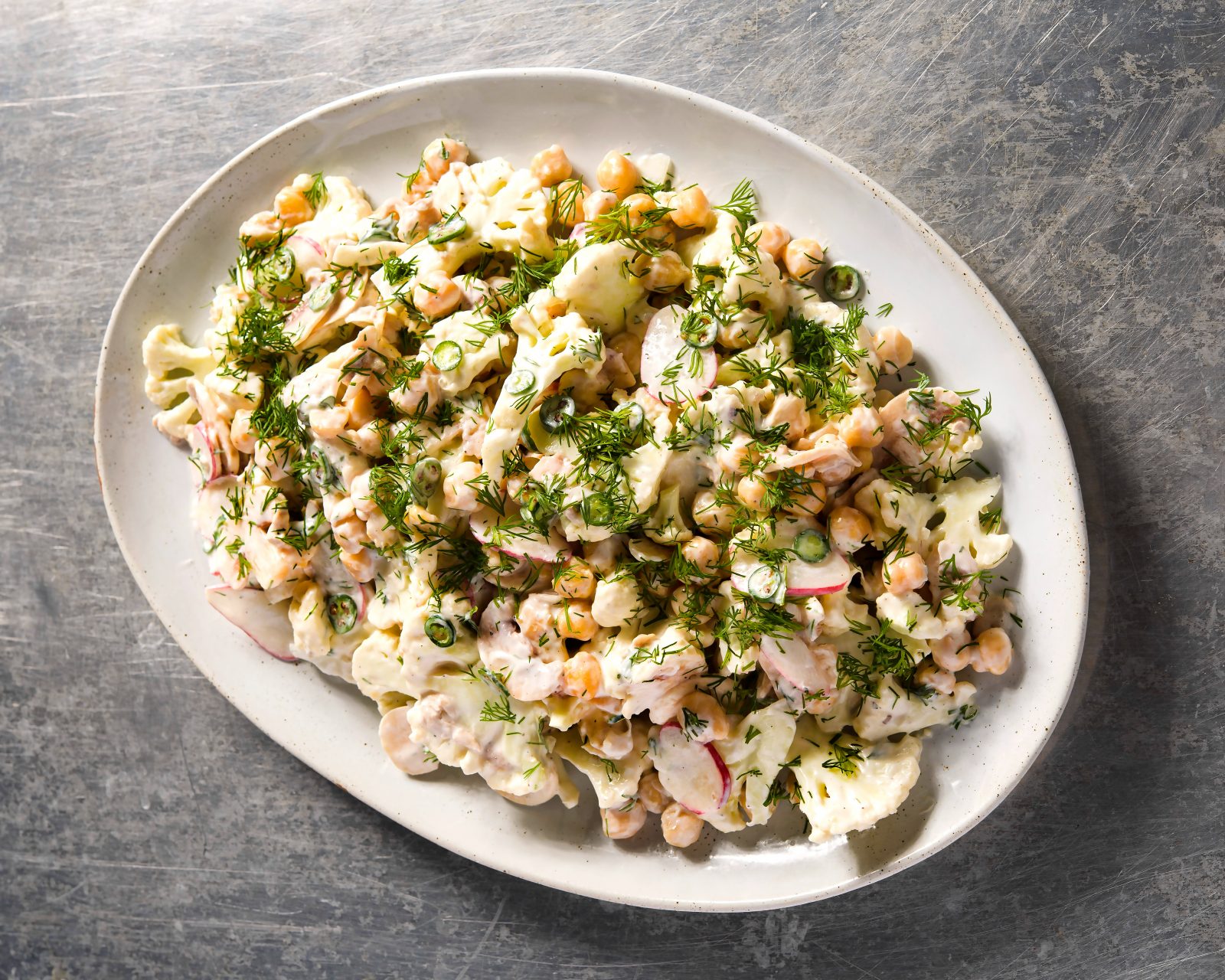 Cauliflower Chickpea Salad Lemon Dill Dressing