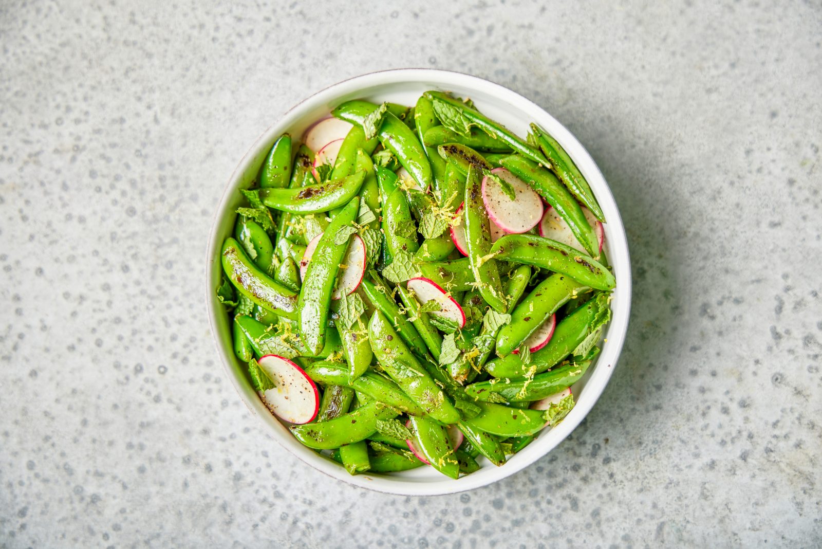 Charred Snap Peas Radishes Mint Lemon