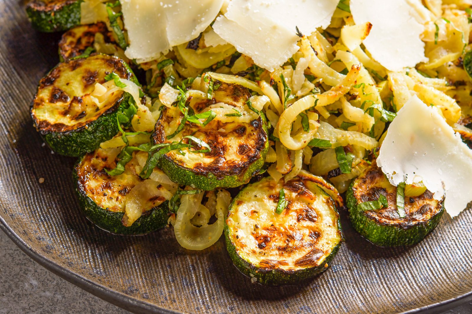 Charred Zucchini Fennel Shaved Parmesan