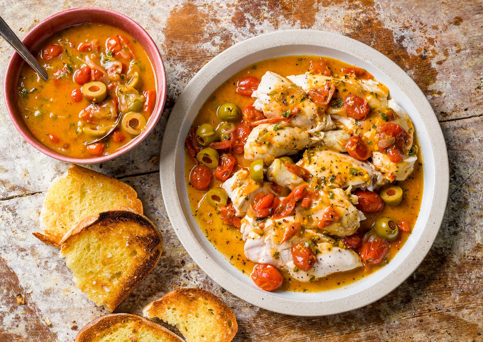 Chicken en Cocotte Cherry Tomatoes Green Olives Oregano