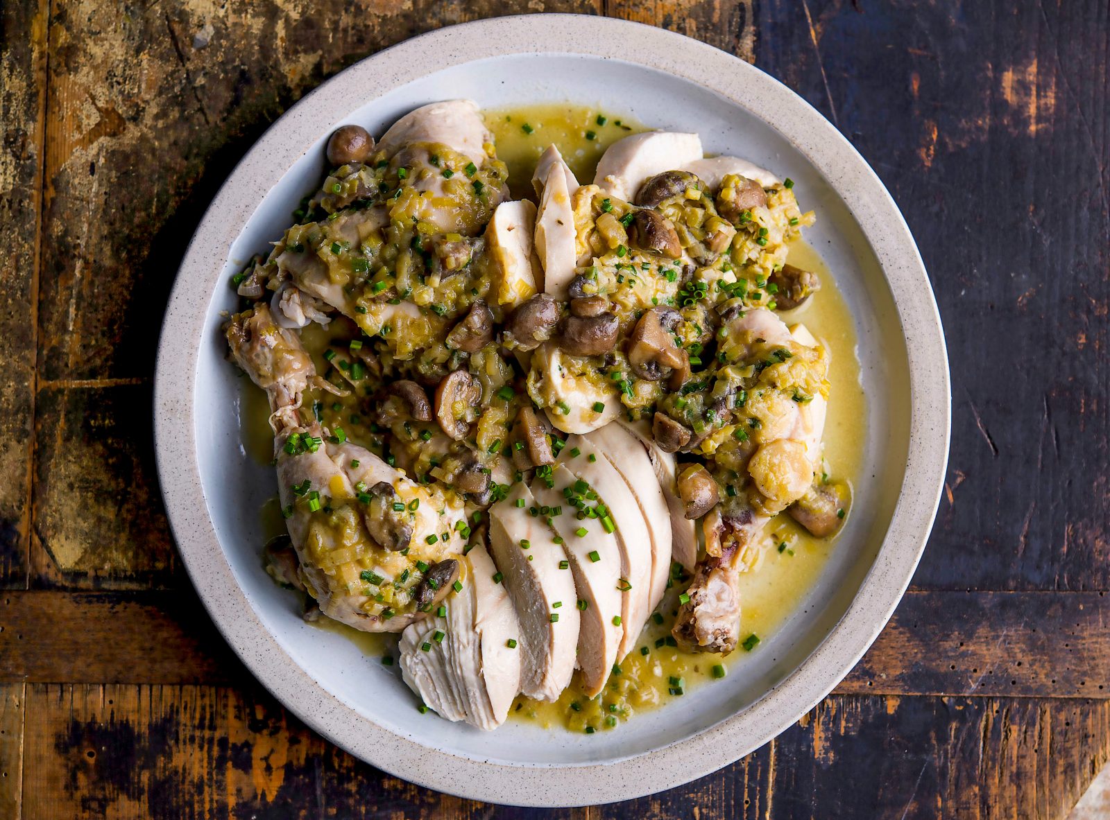 Chicken en Cocotte Mushrooms Leeks Chives