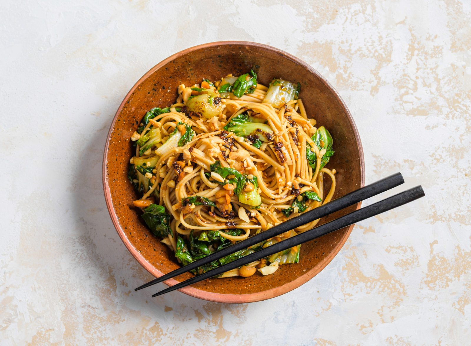 Chili Soy Noodles Bok Choy Peanuts
