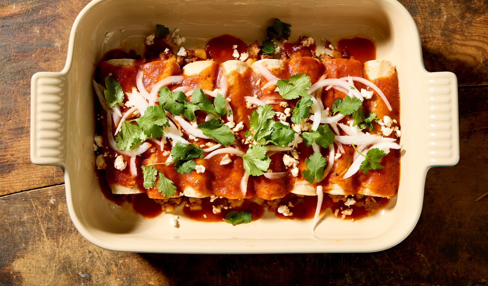 Chorizo Potato Enchiladas Salsa Roja