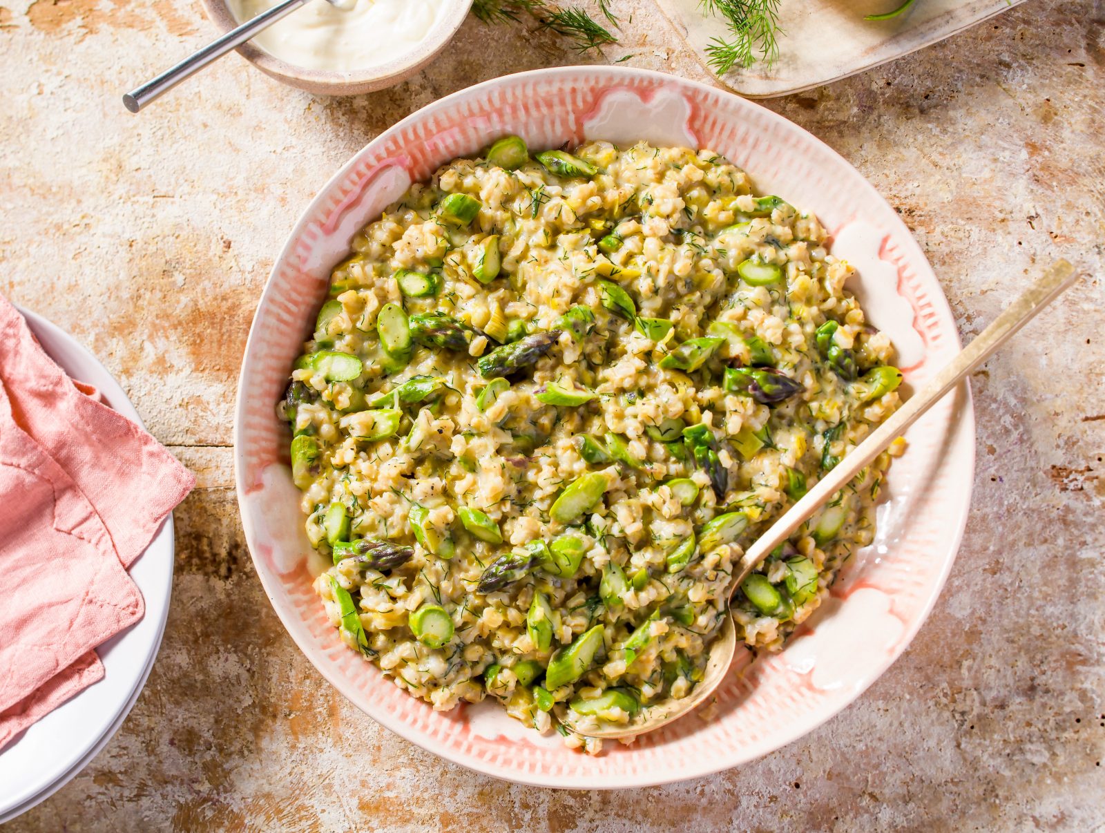 Creamy Barley Leeks Asparagus Dill