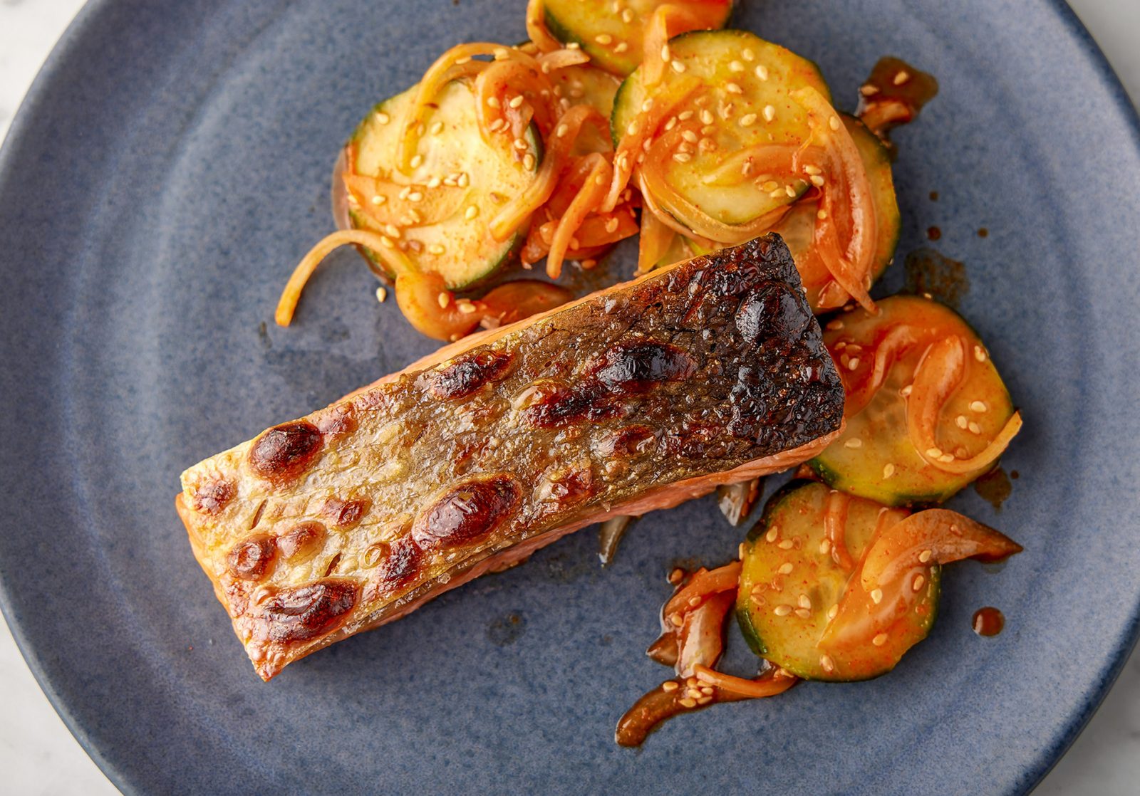 Crisp Skinned Broiled Salmon Cucumber Sesame Salad
