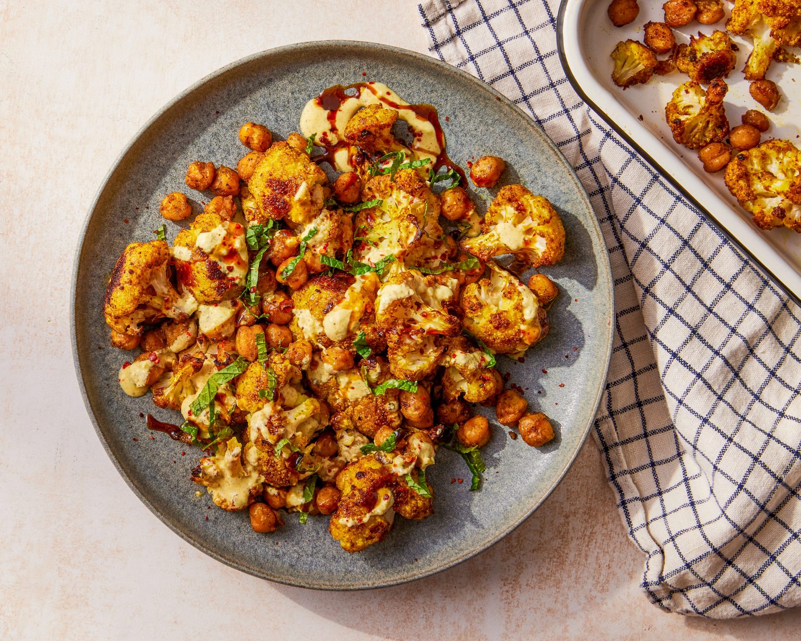Crisped Chickpea Cauliflower Traybake Lemon Garlic Yogurt