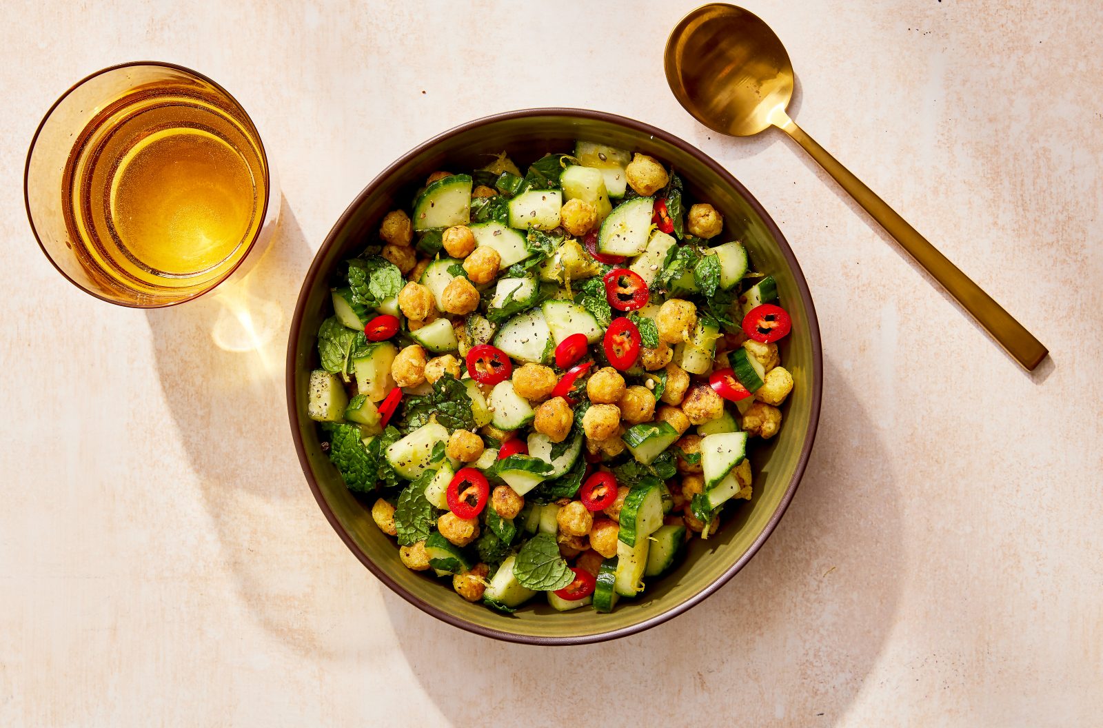 Crispy Chickpea Cucumber Mint Salad