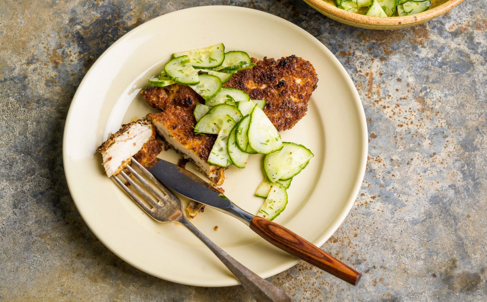 Crispy Dijon Chicken Cutlets Cucumber Dill Salad