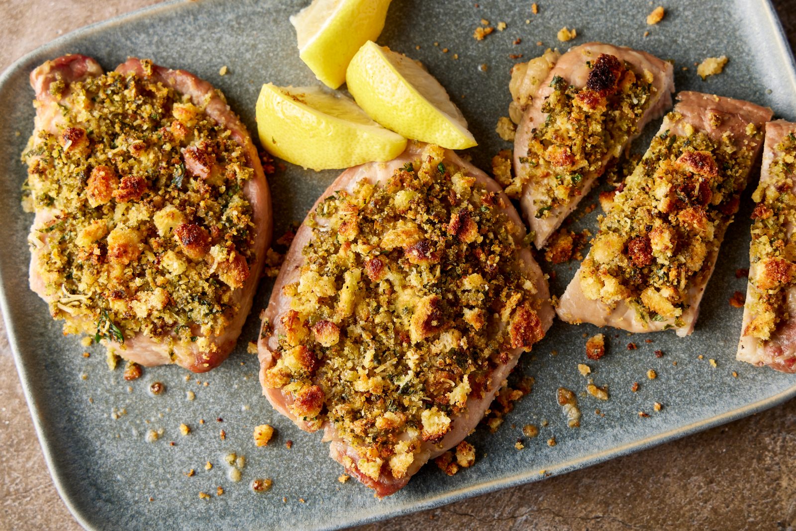 Crumb Crusted Pork Chops Green Olives Capers