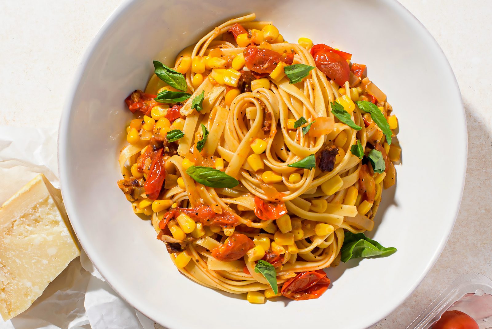 Fettuccine Corn Tomatoes Bacon