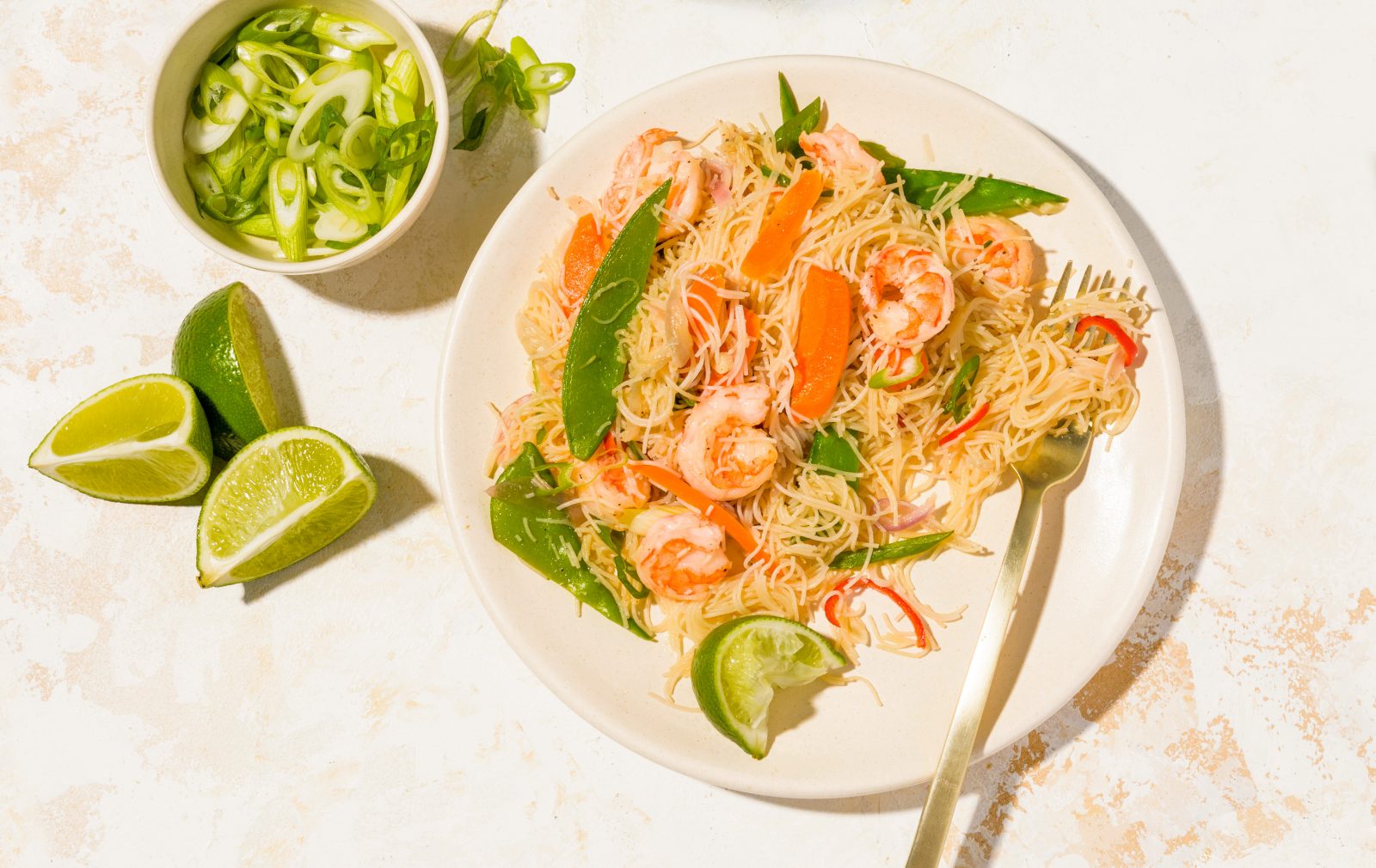 Filipino Stir Fried Rice Vermicelli Shrimp Snow Peas