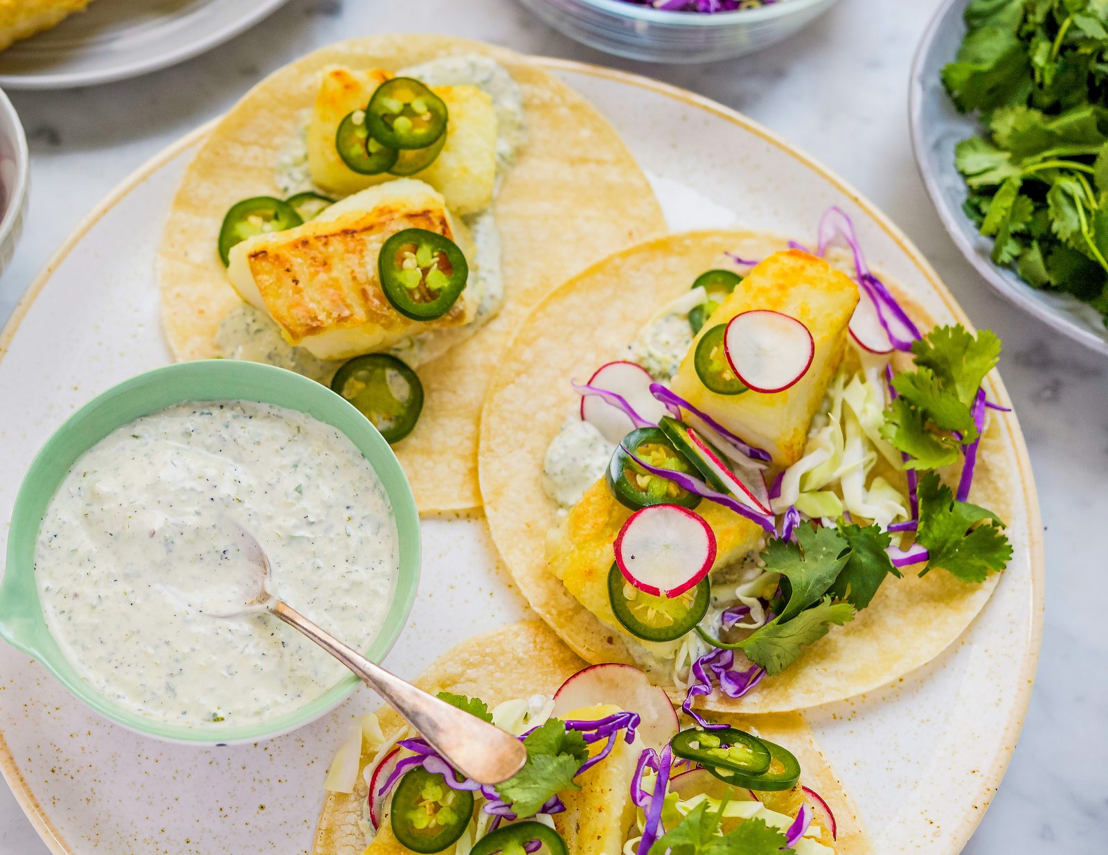 Fish Tacos Lime Pickled Jalapenos