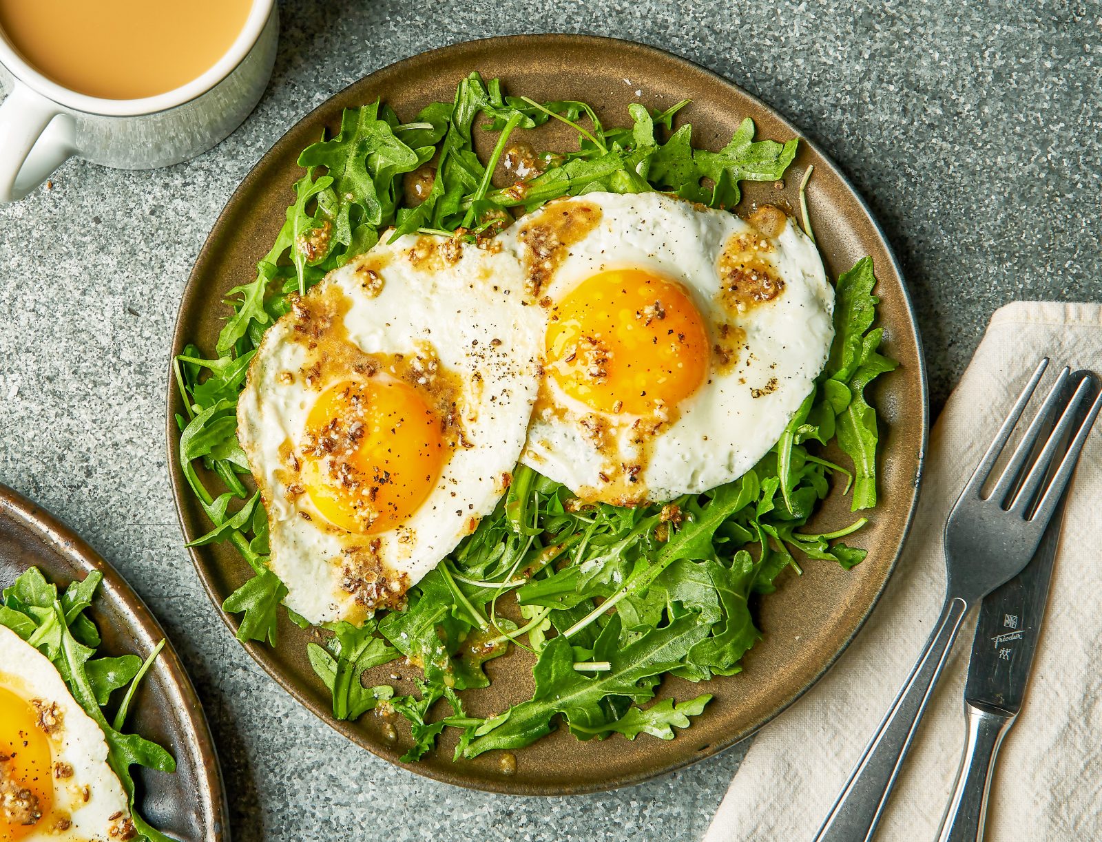 Fried Eggs Arugula Butter Bloomed Dukkah