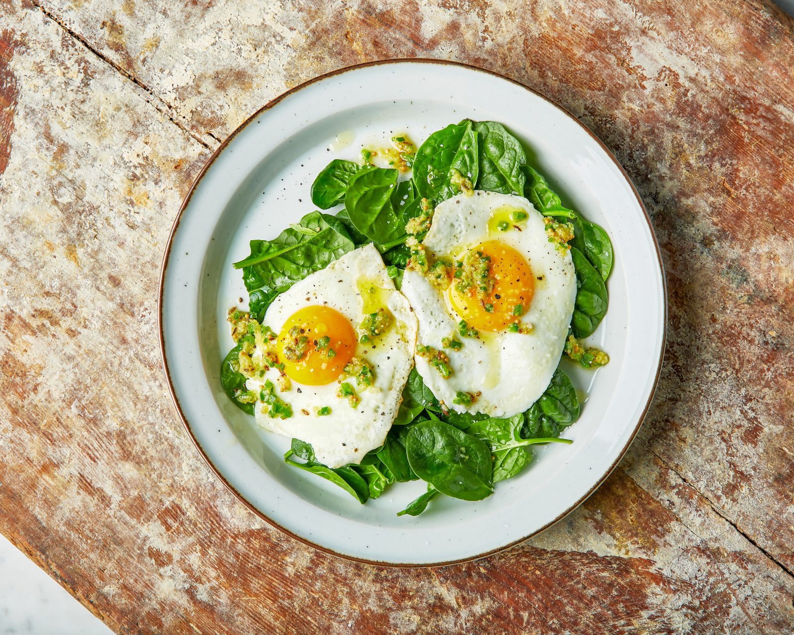 Fried Eggs Spinach Cumin Jalapeno Tarka