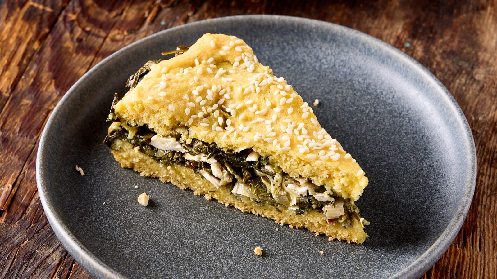 Greek Greens Feta Pie Cornmeal Crust