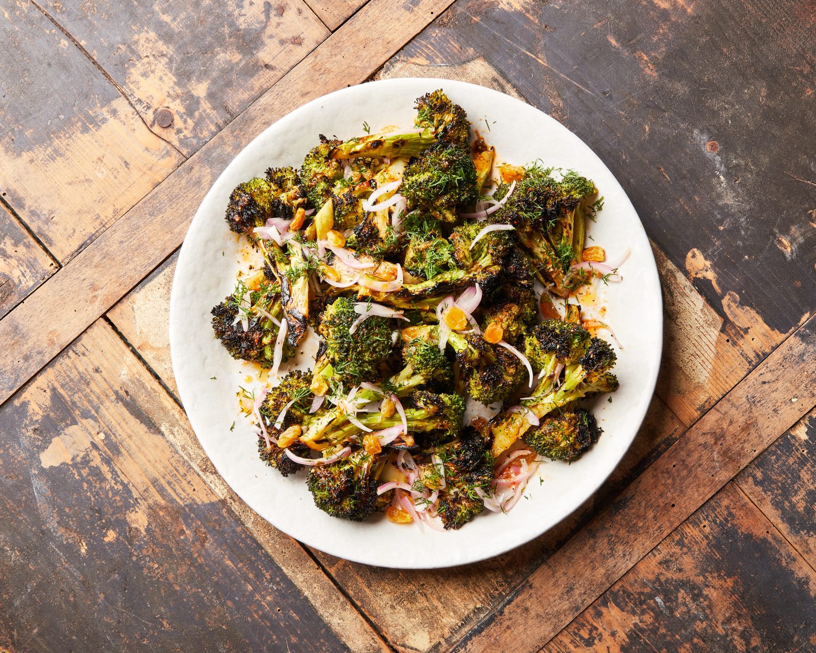 Grilled Broccoli Harissa Vinaigrette Pickled Shallot