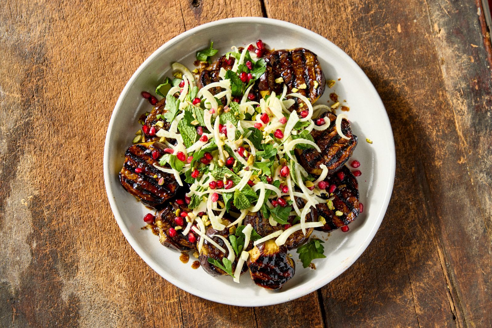 Grilled Eggplant Pomegranate Molasses Fennel Herbs
