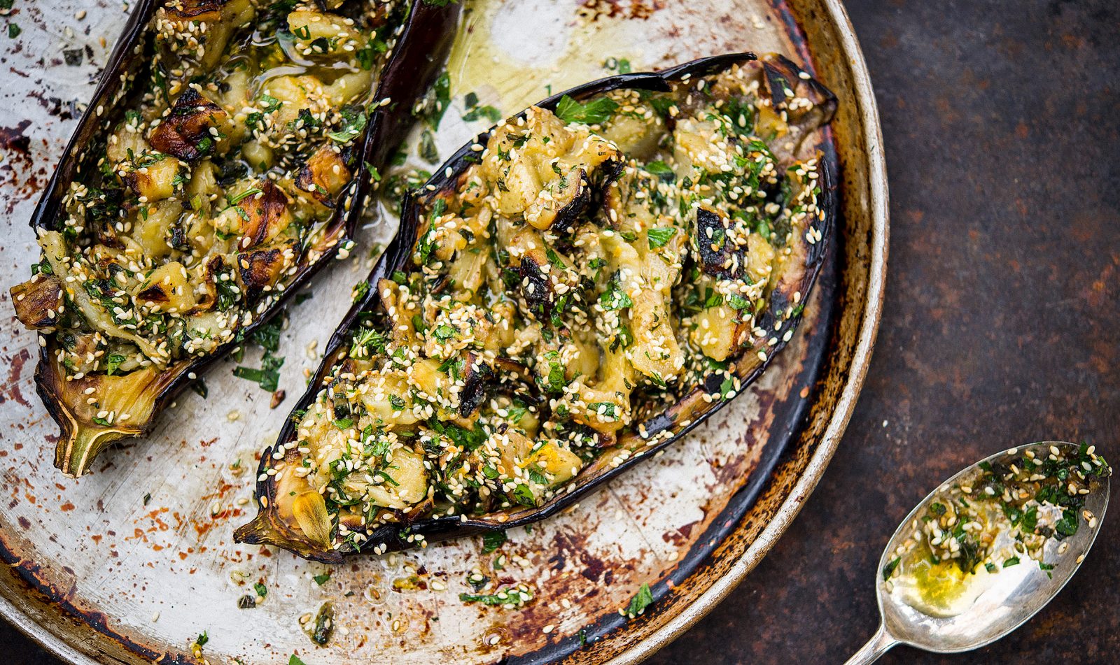 Grilled Eggplant Sesame Herbs