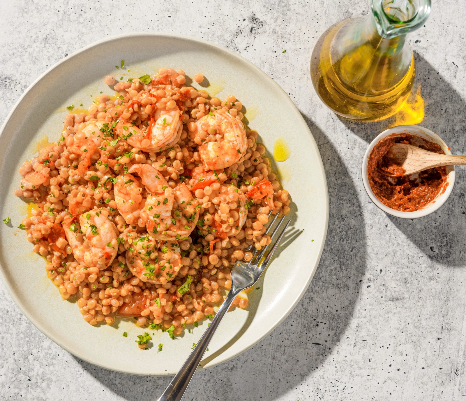 Harissa Garlic Shrimp Pearl Couscous