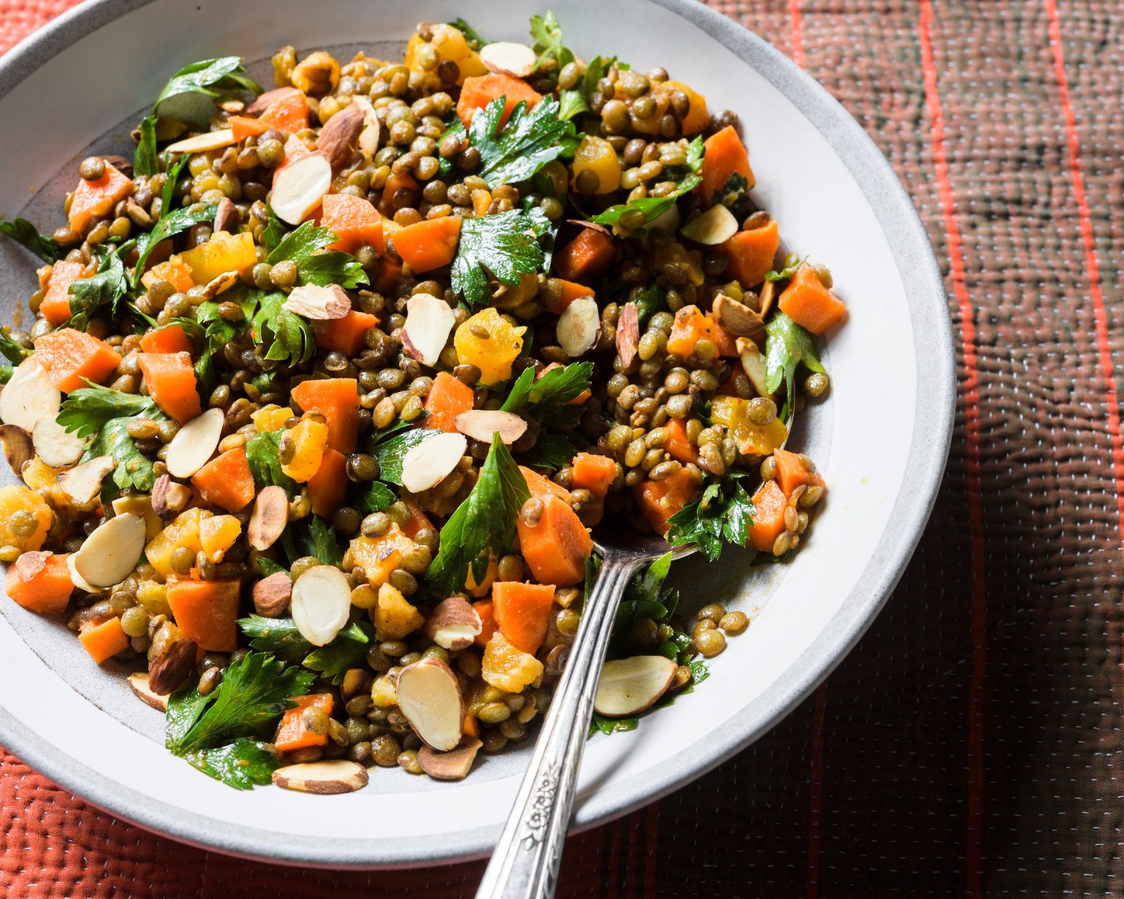 Harissa Honey Lentil Salad Almonds