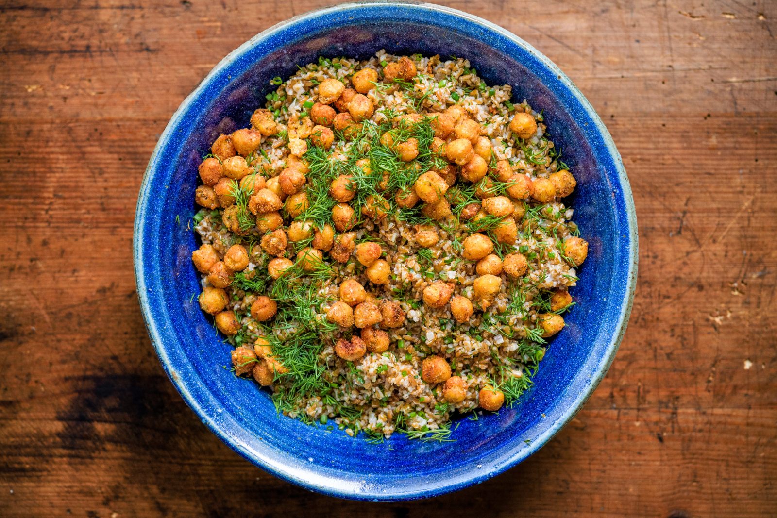 Herbed Bulgur Pilaf Shallots Crispy Spiced Chickpeas