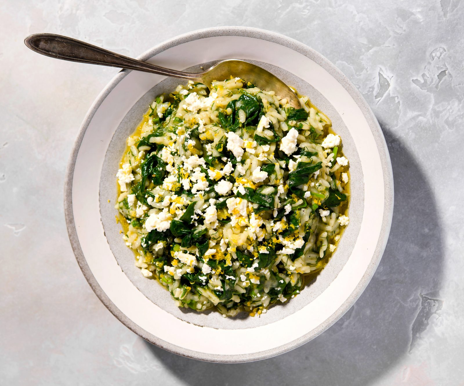 Herbed Spinach Rice Feta Lemon