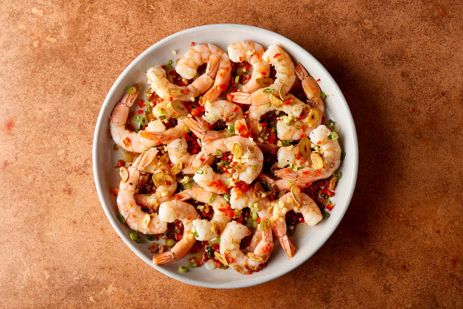 Hot Oil Flashed Garlic Ginger Shrimp