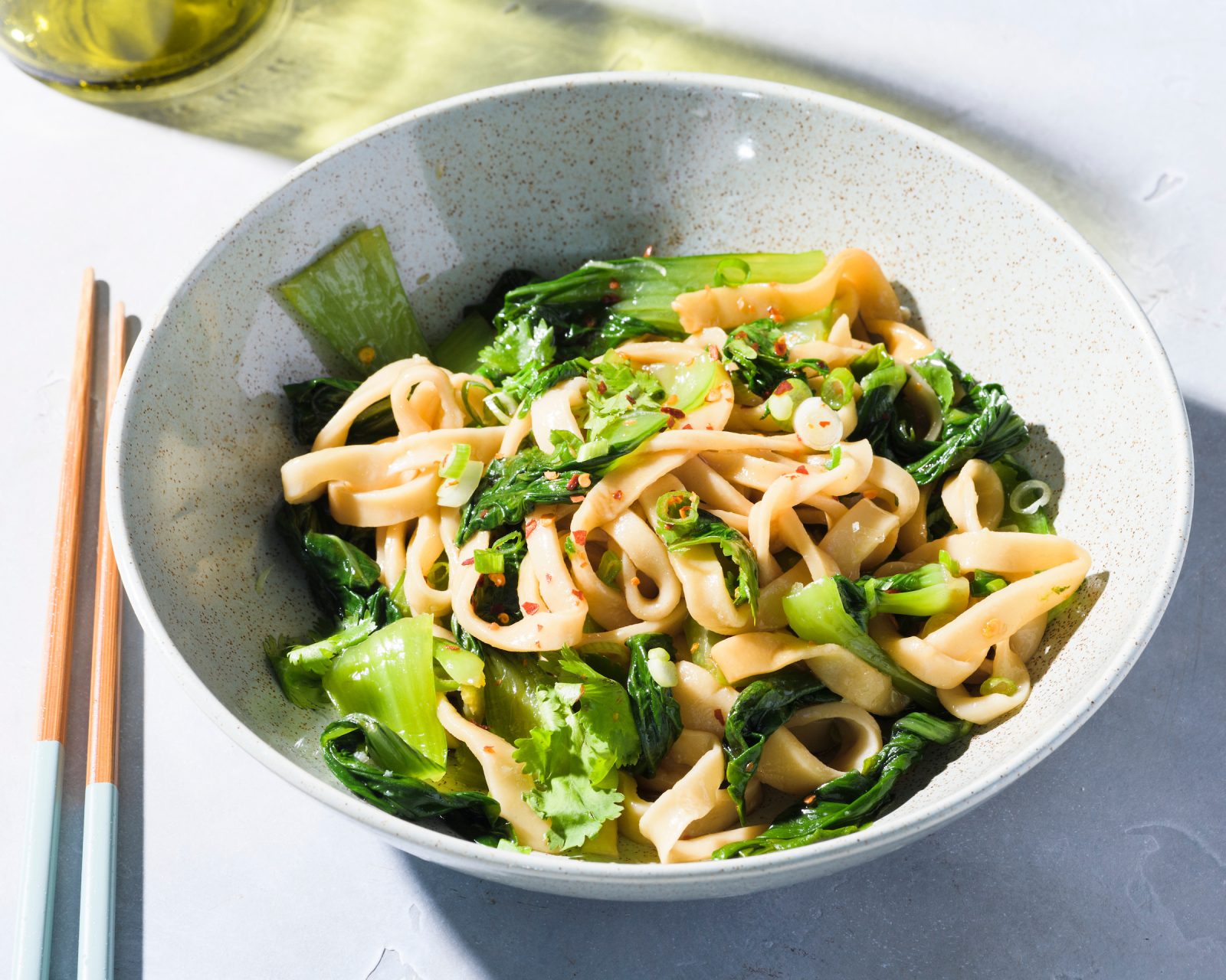 Hot Oil Noodles with Bok Choy