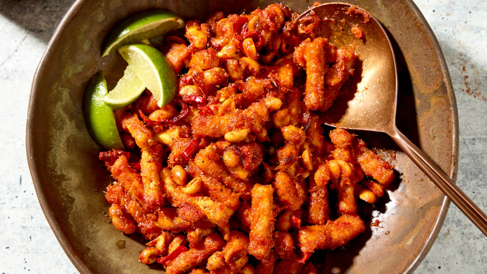 Indonesian Style Stir Fried Red Chili Tofu with Peanuts
