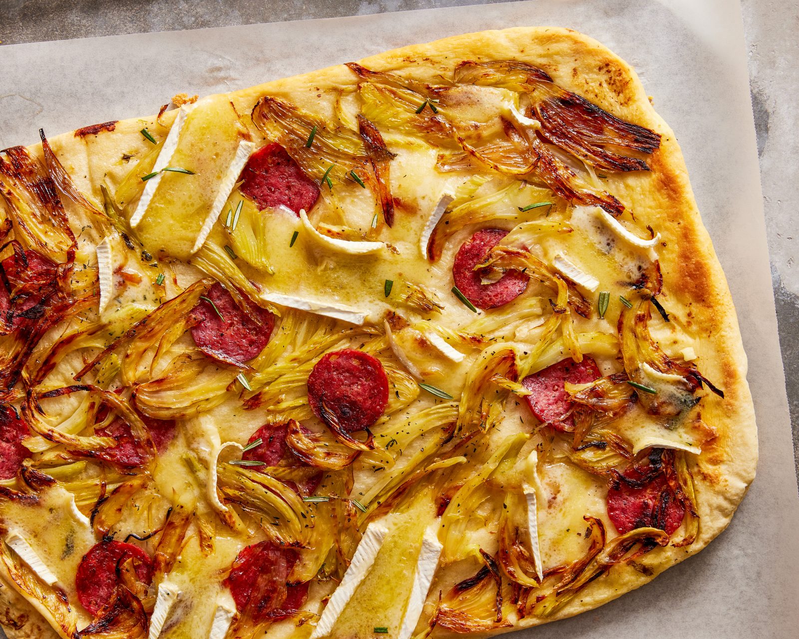 Inverted Pizza Fennel Fontina Salami