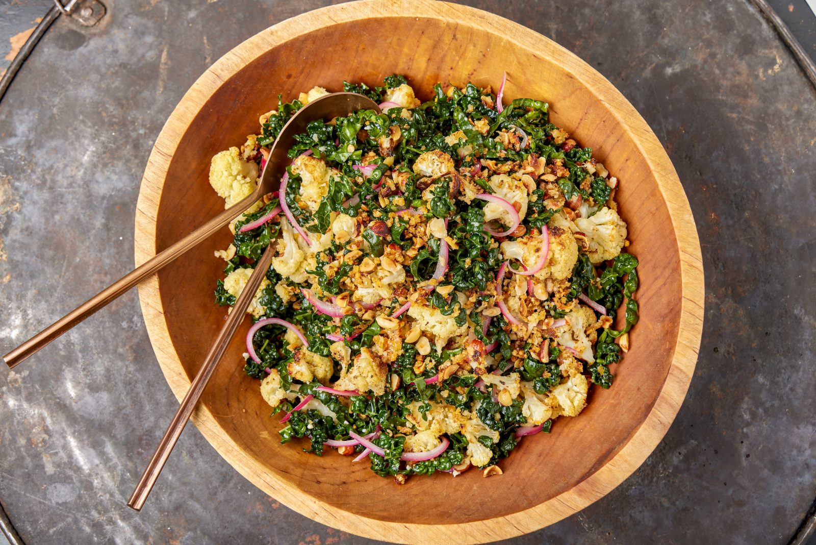 Kale Salad Crispy Parmesan Cauliflower Croutons