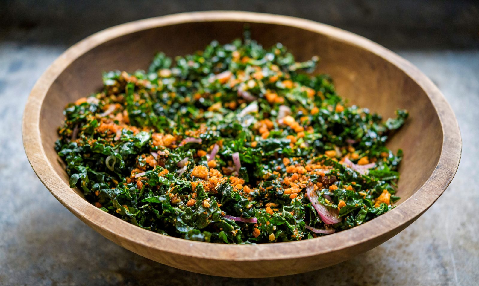 Kale Salad Smoked Almonds Picada Crumbs