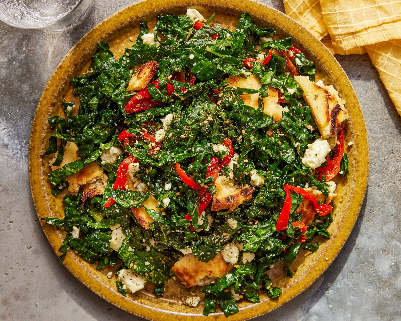 Kale Salad Zaatar Feta Pita Crisps