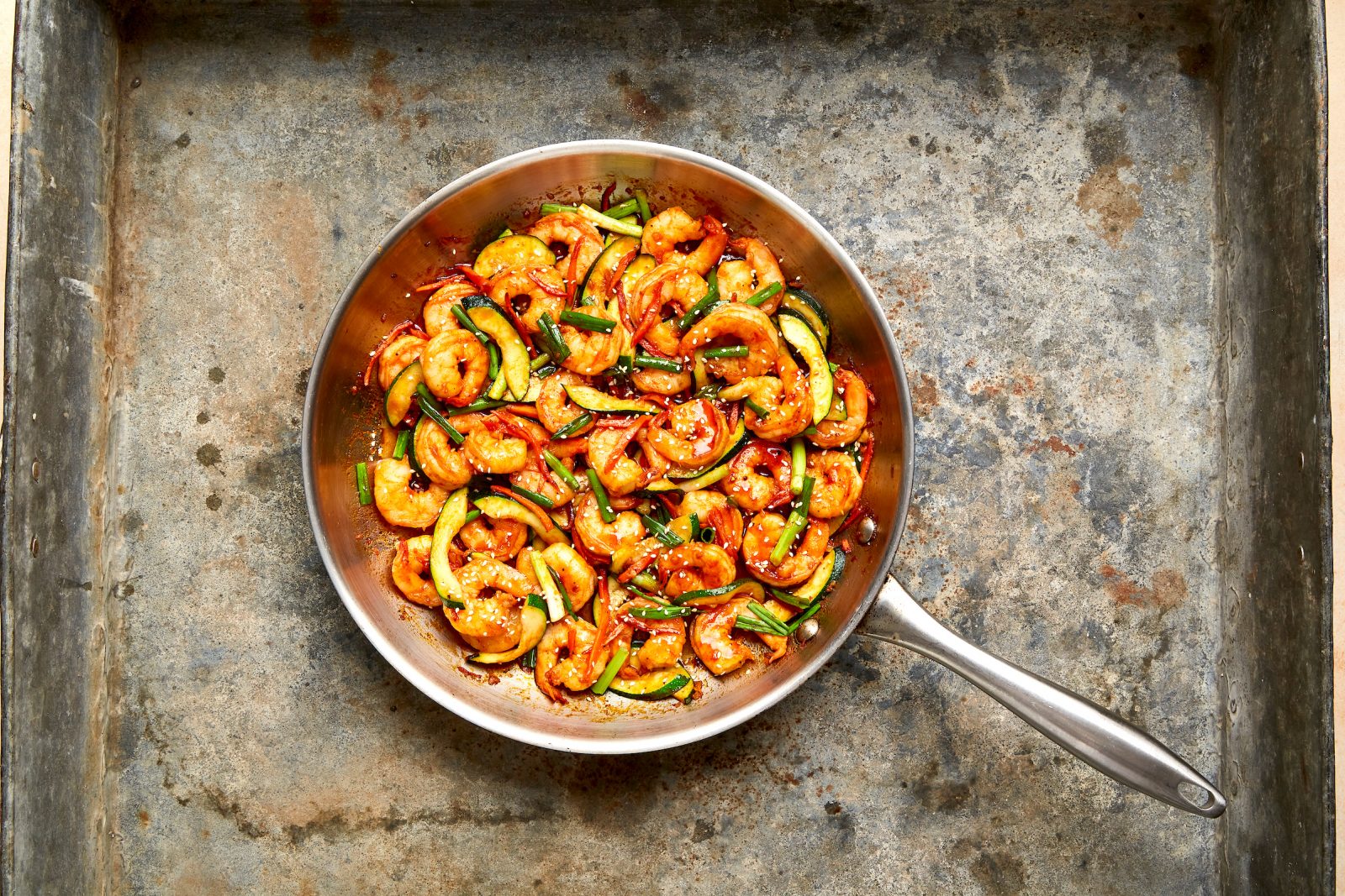 Korean Spicy Shrimp Zucchini Scallions