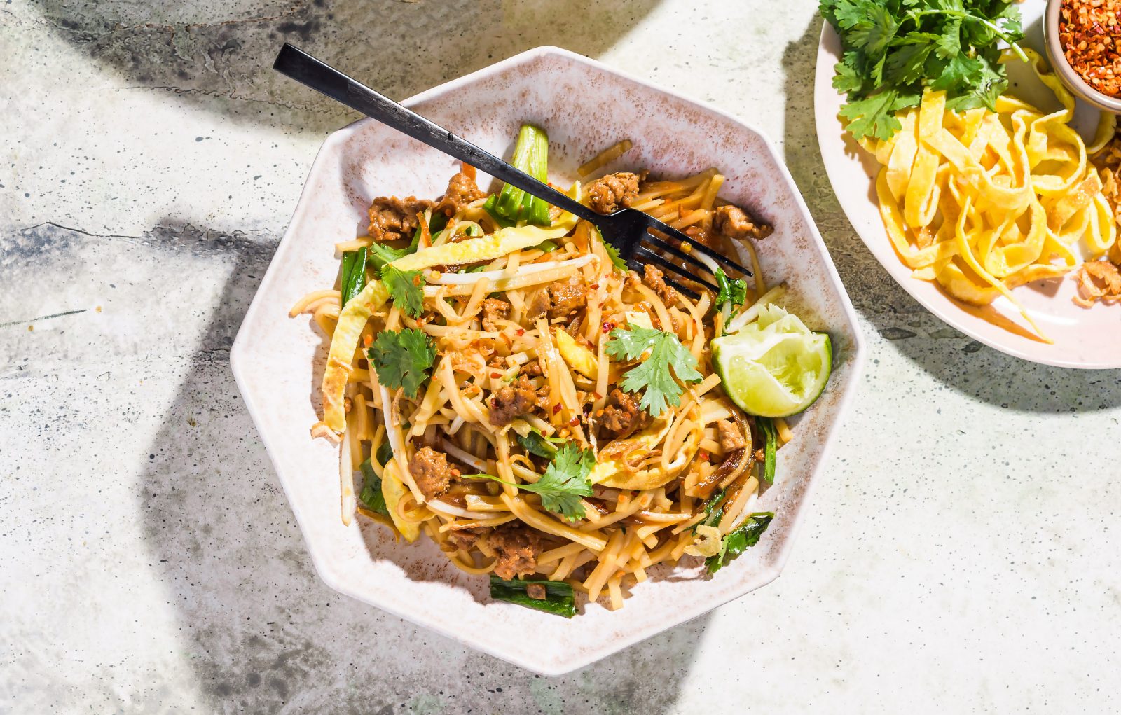 Laotian Fried Noodles Pork Scallions