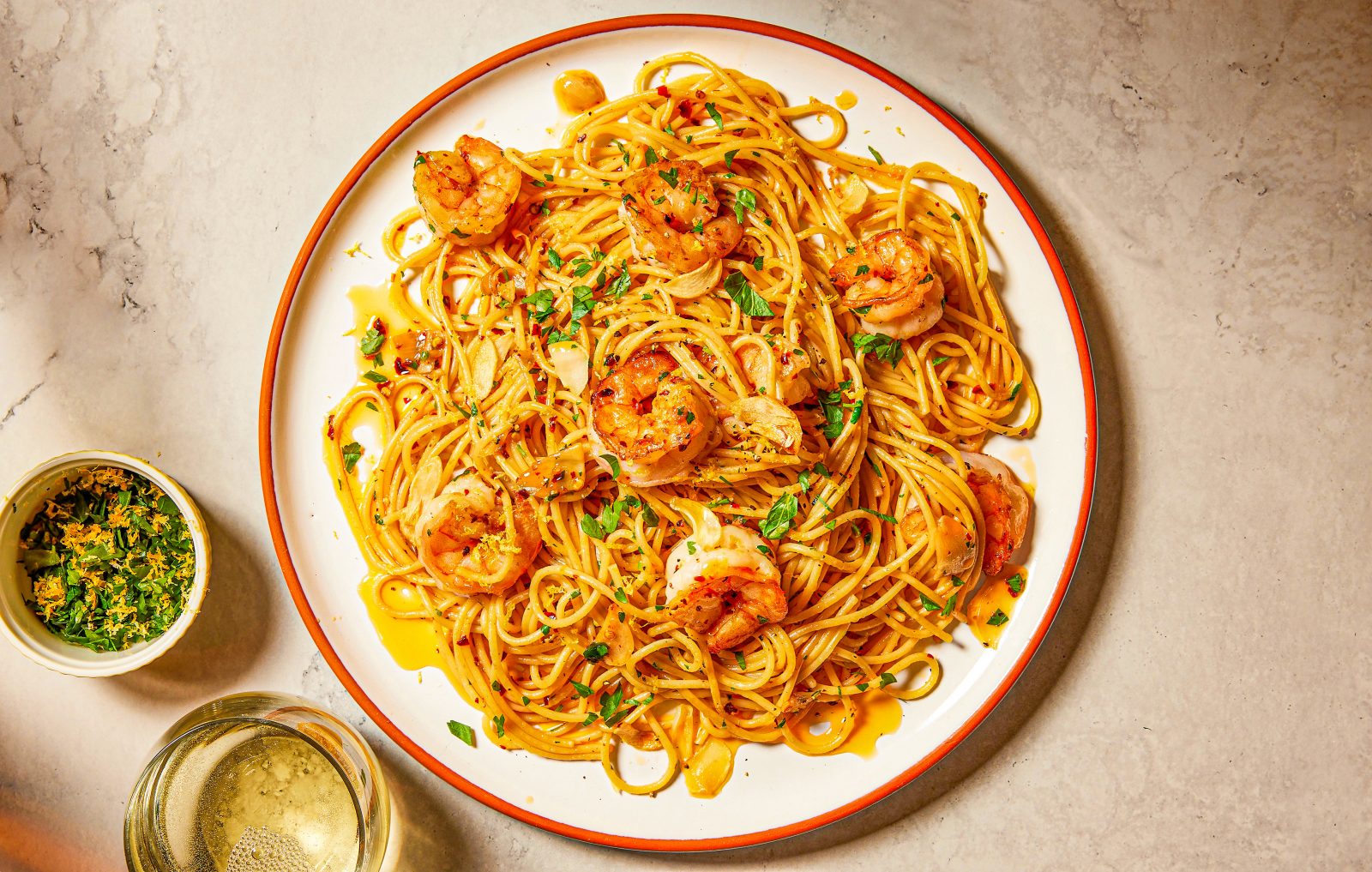 Lemon Garlic Shrimp Spaghetti