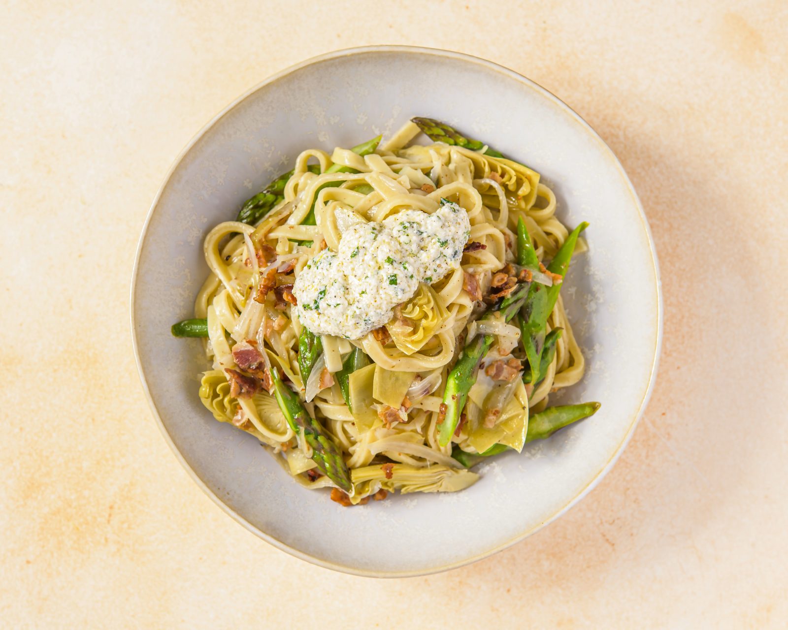 Linguine Artichokes Asparagus Lemon Mint Ricotta