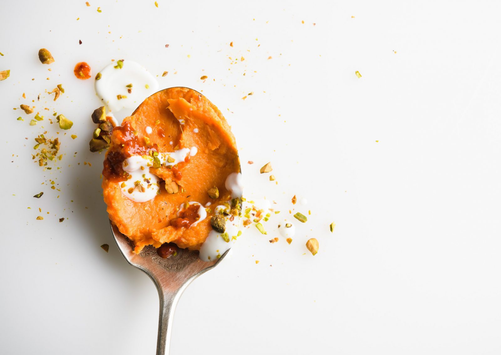 Mashed Sweet Potatoes Harissa Pistachios